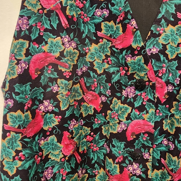 Vintage Floral holiday Red cardinal Bird Sleeveless Vest Top - Picture 3 of 6